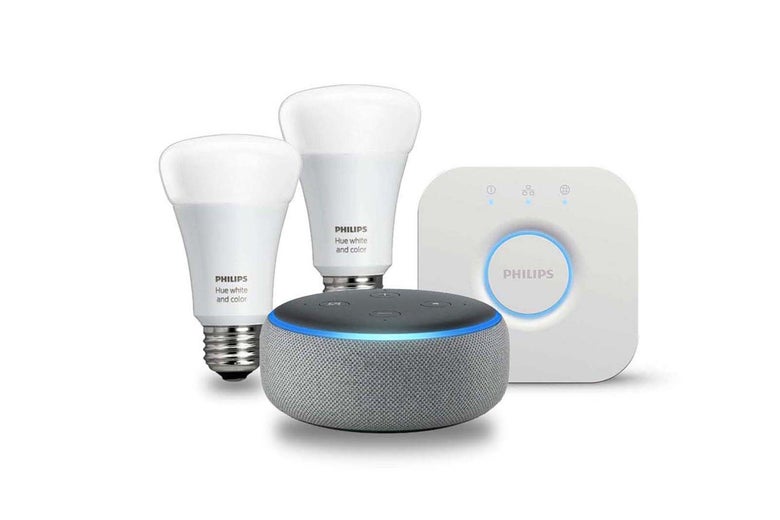 Philips Hue White & Color Ambiance A19 60W 2-Bulb Starter Kit + Echo Dot.